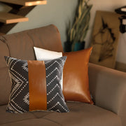 Set of 2 Black and Brown Faux Leather Throw Pillows-Accent Throw Pillows-DECOROLALA