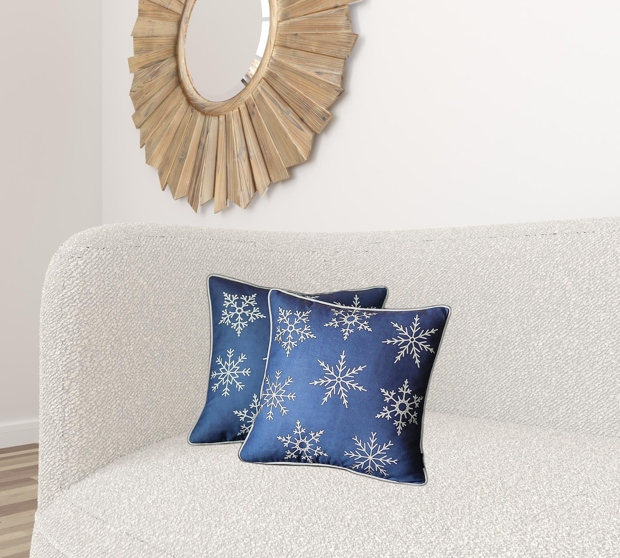 Set of 2 Blue and White Snowflakes Throw Pillows-Accent Throw Pillows-DECOROLALA