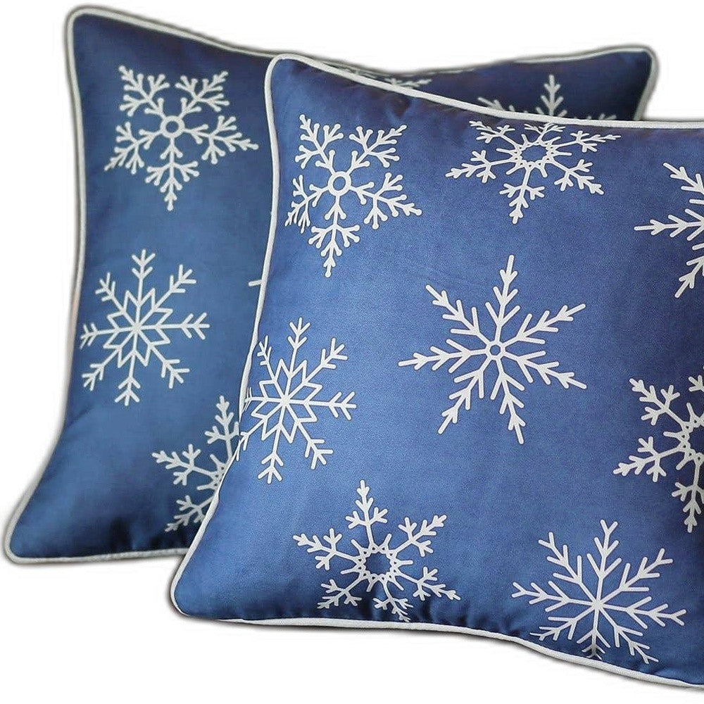 Set of 2 Blue and White Snowflakes Throw Pillows-Accent Throw Pillows-DECOROLALA