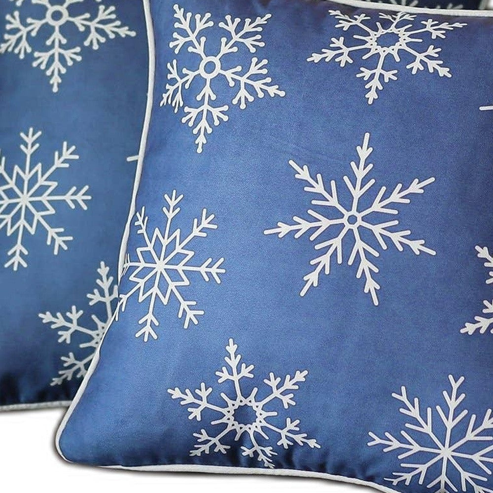 Set of 2 Blue and White Snowflakes Throw Pillows-Accent Throw Pillows-DECOROLALA