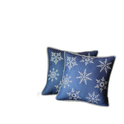 Set of 2 Blue and White Snowflakes Throw Pillows-Accent Throw Pillows-DECOROLALA
