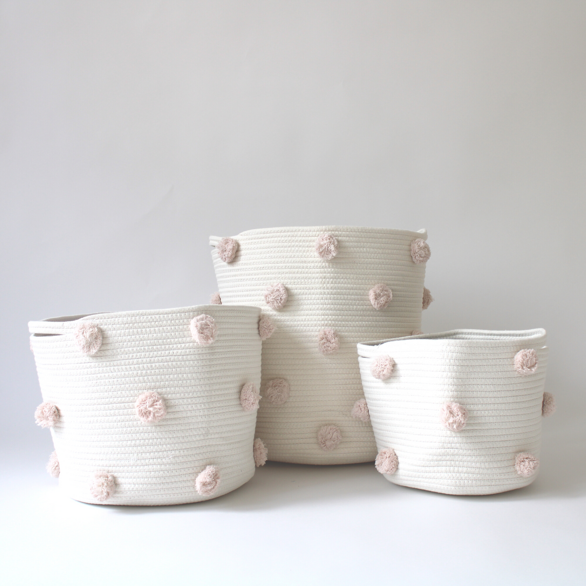 Set of 2 - Blush Pom Basket - Medium-Baskets-DECOROLALA