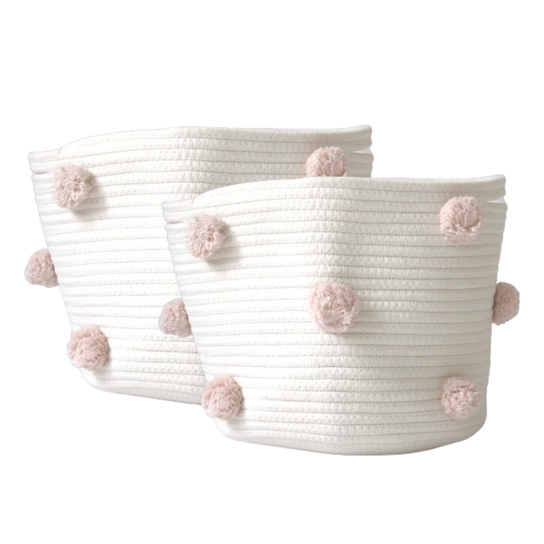 Set of 2 - Blush Pom Basket - Medium-Baskets-DECOROLALA