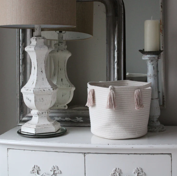 Set of 2 - Blush Tassel Basket - Medium-Basket-DECOROLALA