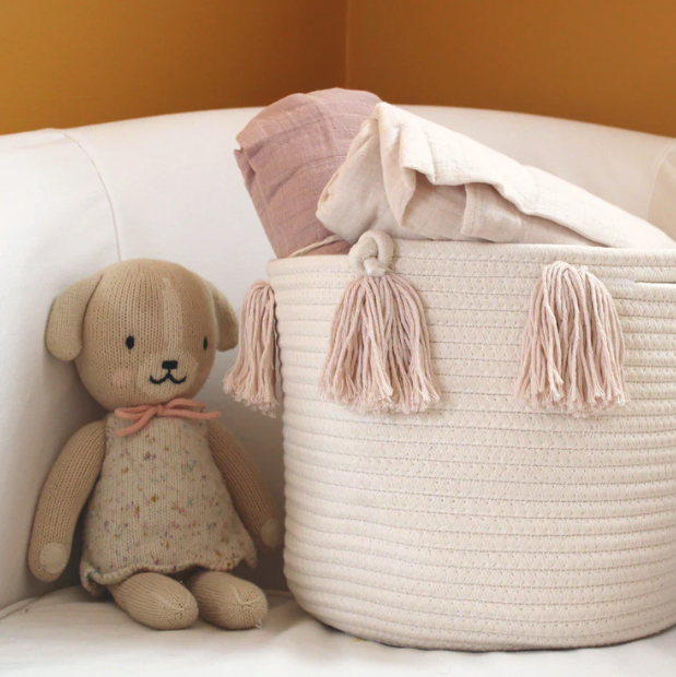 Set of 2 - Blush Tassel Basket - Medium-Basket-DECOROLALA