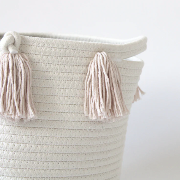 Set of 2 - Blush Tassel Basket - Medium-Baskets-DECOROLALA