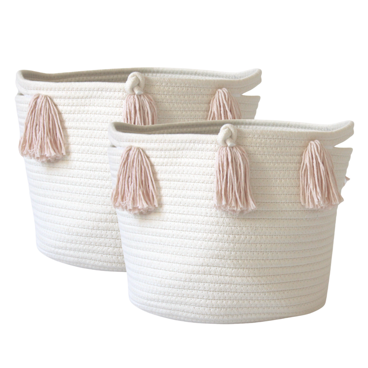 Set of 2 - Blush Tassel Basket - Medium-Baskets-DECOROLALA