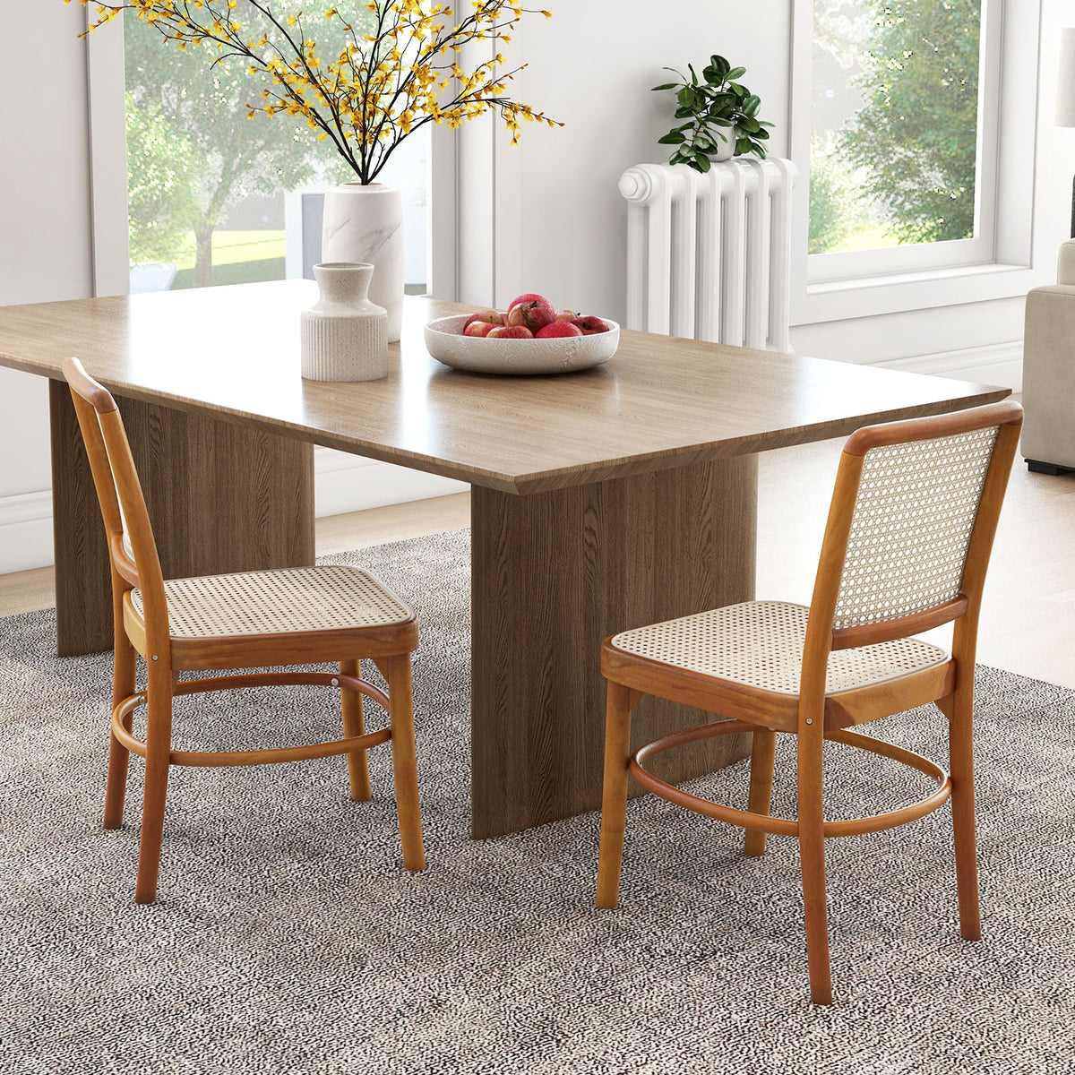 Set of 2 Boho Dining Chairs Rattan with Teak Wood Structure and Footrests-Dining Chairs-DECOROLALA