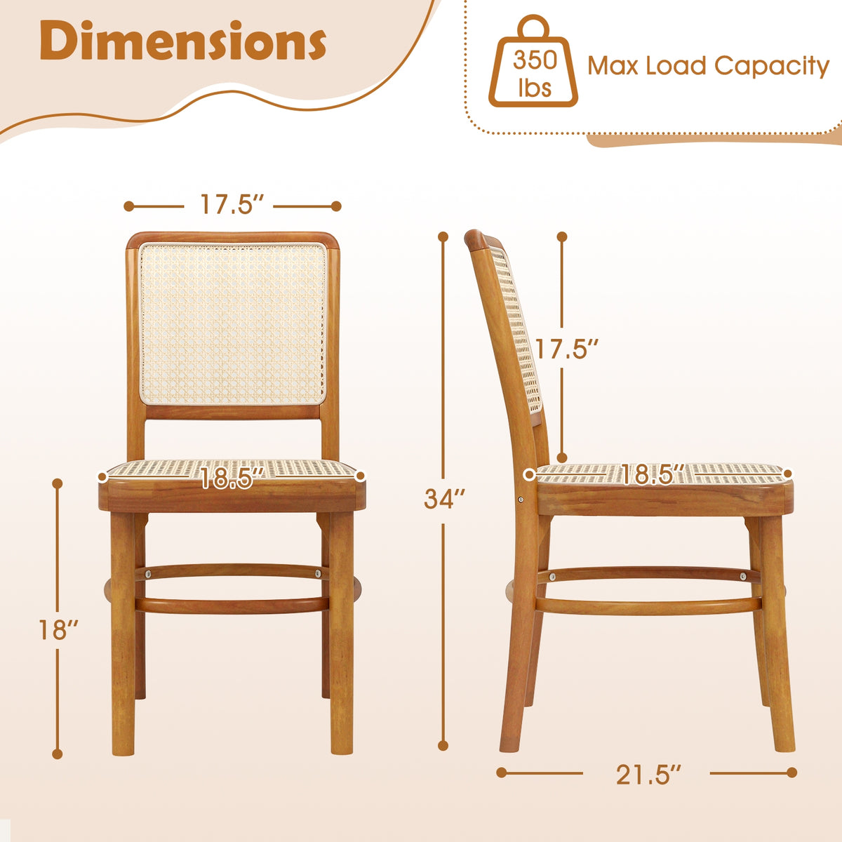 Set of 2 Boho Dining Chairs Rattan with Teak Wood Structure and Footrests-Dining Chairs-DECOROLALA