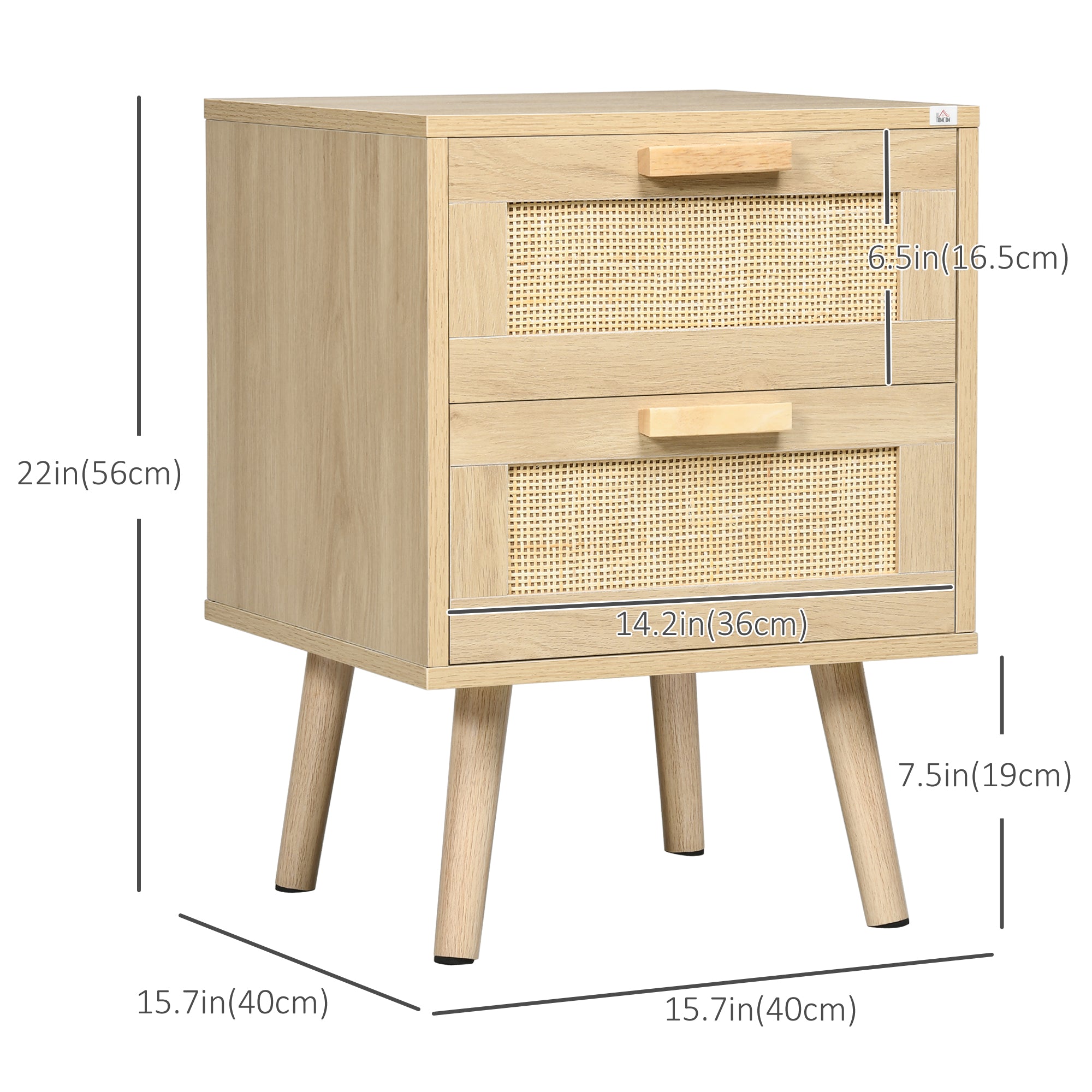 Set of 2 Boho Nightstands - Rattan 2-Drawer Side Tables-Home Furnishings > Bedroom Furniture > Bedside Tables-DECOROLALA