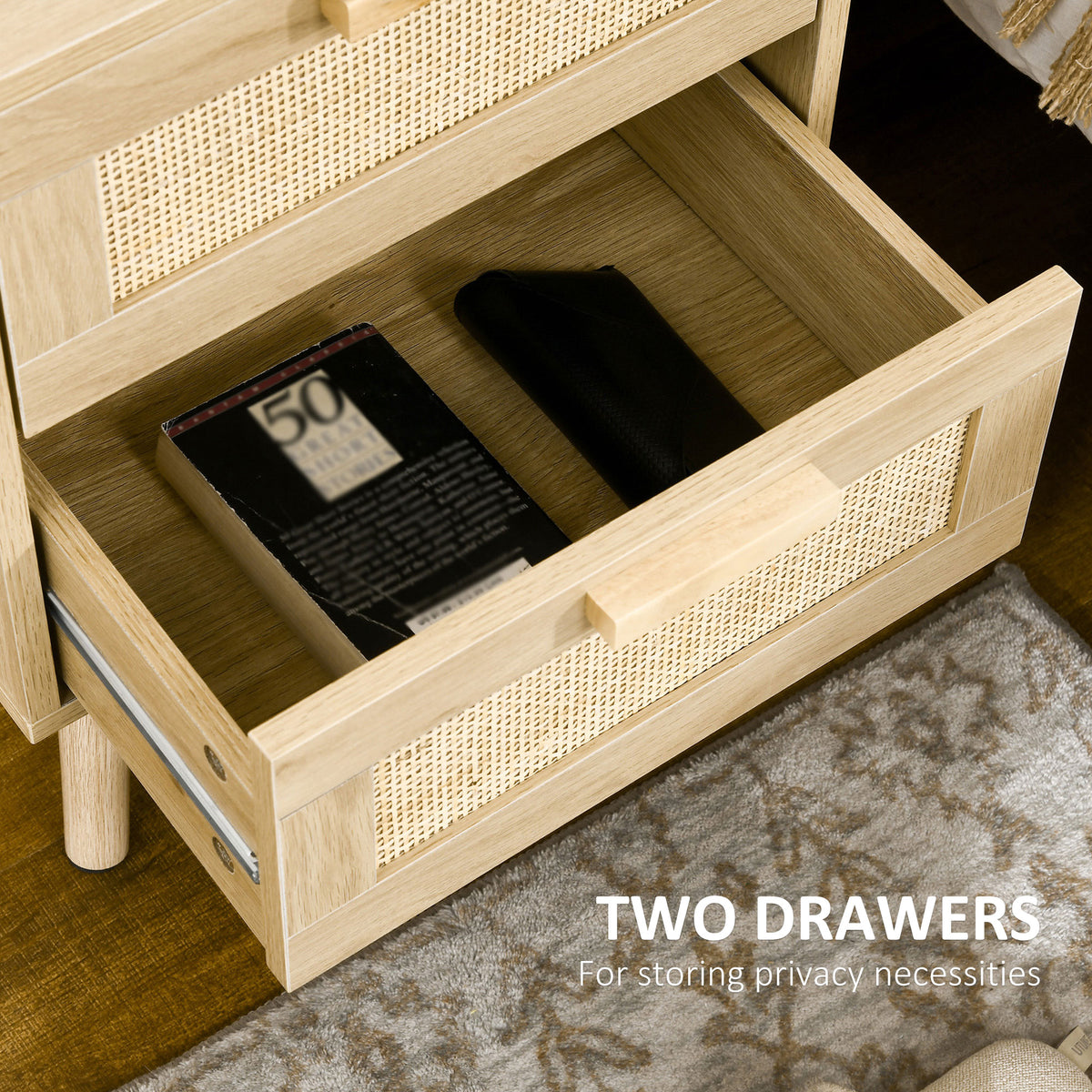 Set of 2 Boho Nightstands - Rattan 2-Drawer Side Tables-Home Furnishings > Bedroom Furniture > Bedside Tables-DECOROLALA