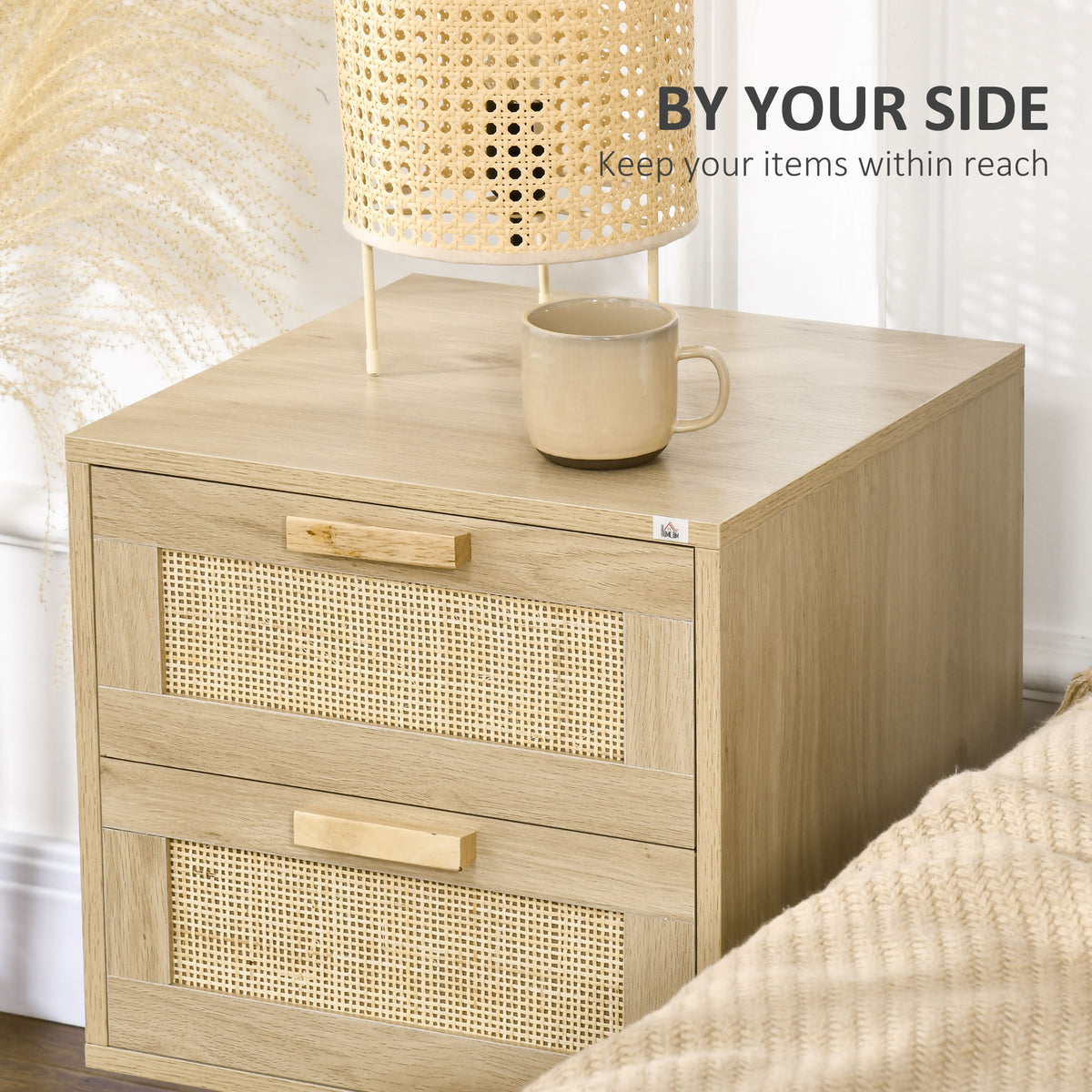 Set of 2 Boho Nightstands - Rattan 2-Drawer Side Tables-Home Furnishings > Bedroom Furniture > Bedside Tables-DECOROLALA