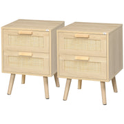 Set of 2 Boho Nightstands - Rattan 2-Drawer Side Tables-Home Furnishings > Bedroom Furniture > Bedside Tables-DECOROLALA