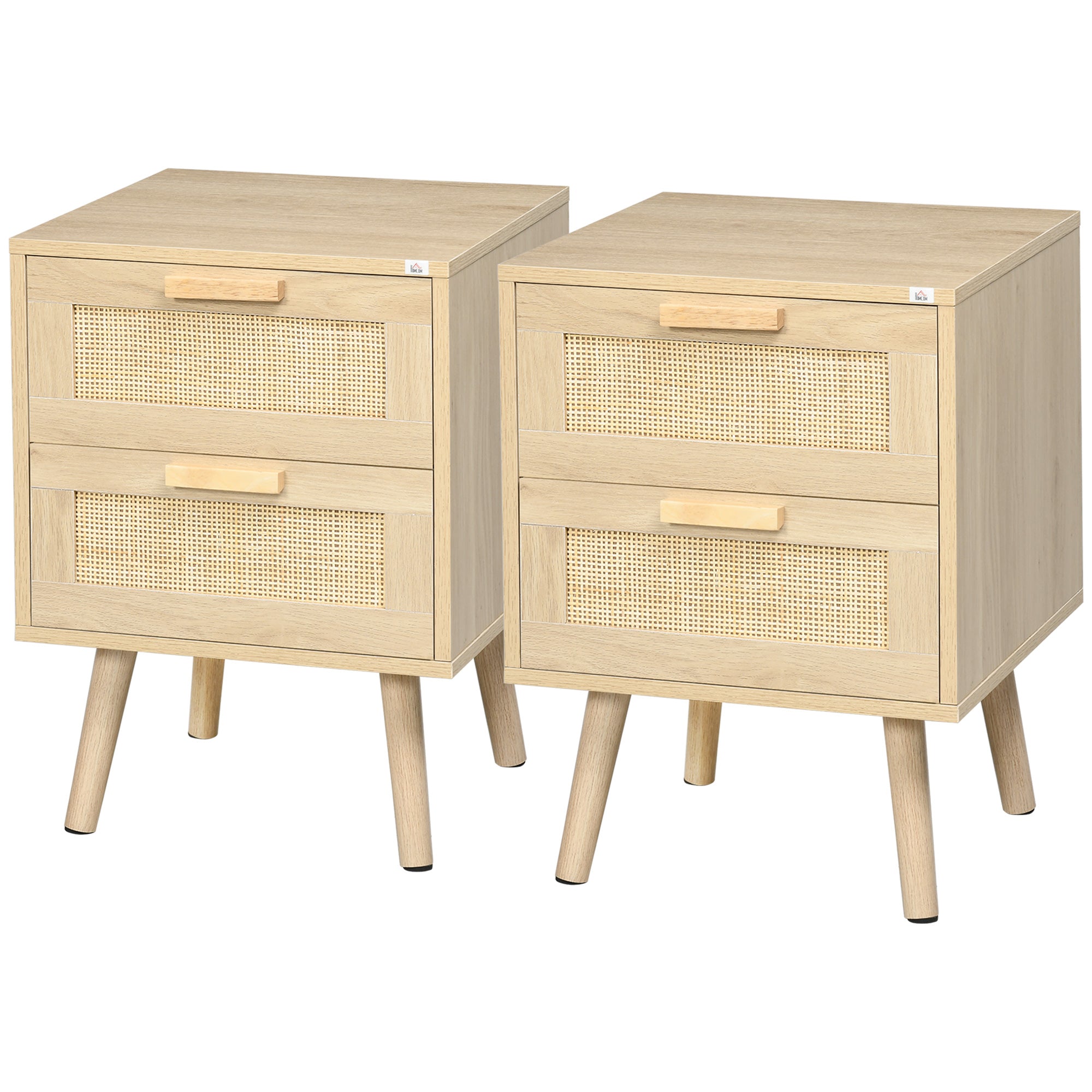 Set of 2 Boho Nightstands - Rattan 2-Drawer Side Tables-Home Furnishings > Bedroom Furniture > Bedside Tables-DECOROLALA