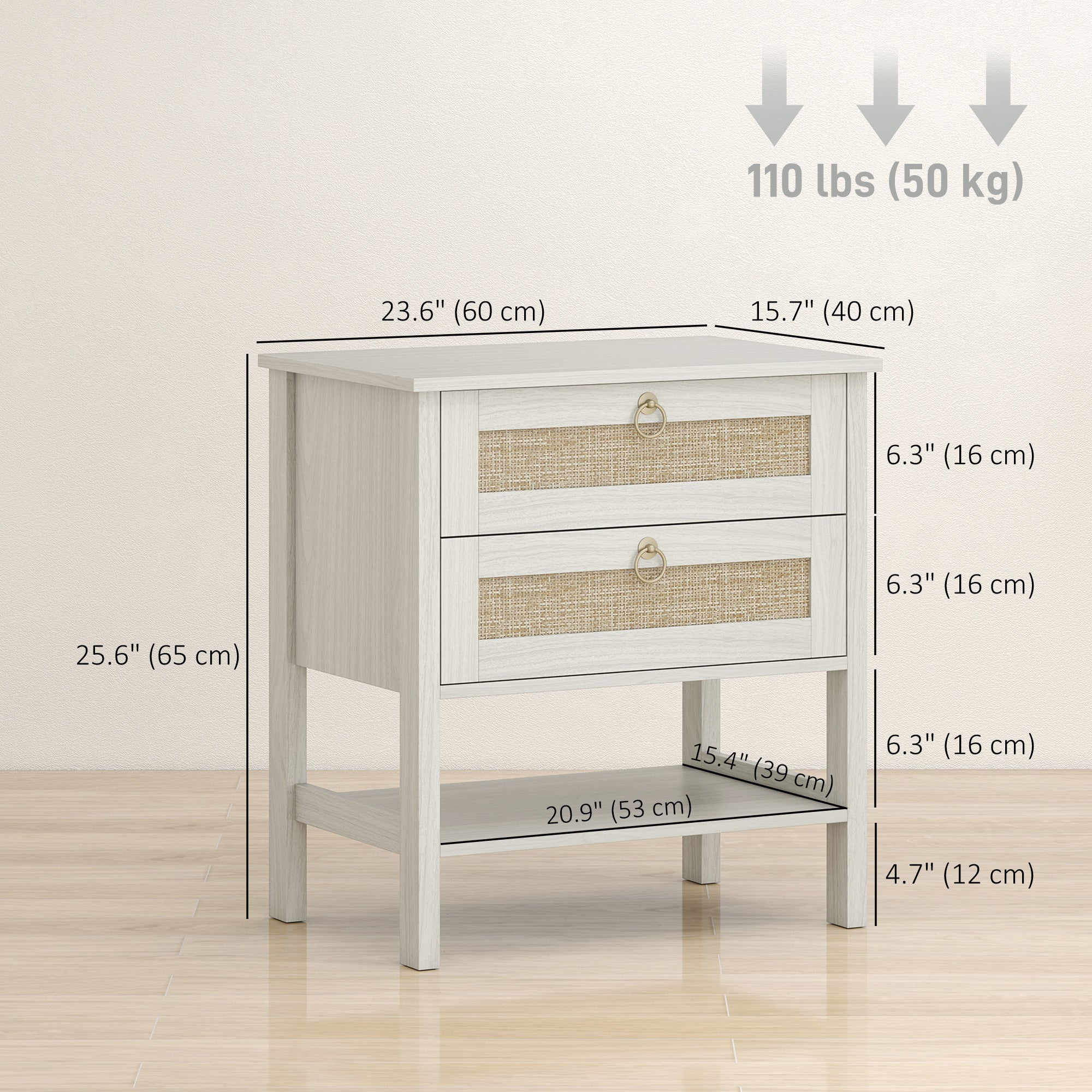 Set of 2 Boho Rattan Nightstands - White Oak-Nightstands-DECOROLALA