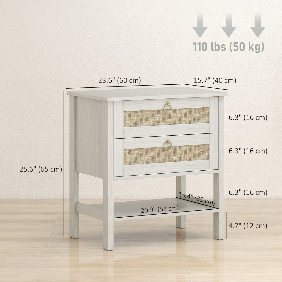 Set of 2 Boho Rattan Nightstands - White Oak-Nightstands-DECOROLALA