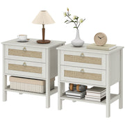 Set of 2 Boho Rattan Nightstands - White Oak-Nightstands-DECOROLALA