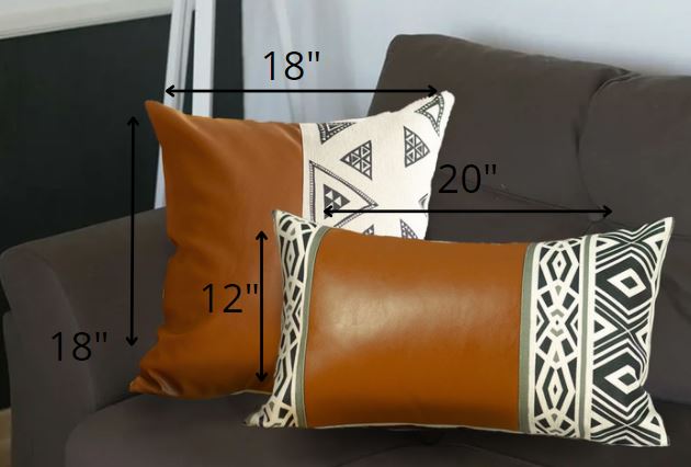 Set of 2 Brown Boho Faux Leather Throw Pillows-Accent Throw Pillows-DECOROLALA