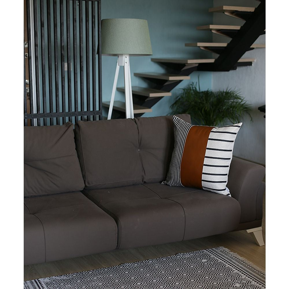 Set of 2 Brown Geometric and Solid Throw Pillows-Accent Throw Pillows-DECOROLALA