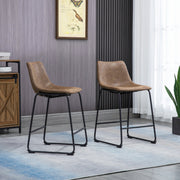 Set of 2 Brown PU Leather Counter Height Bar Stools-Home Furnishings > Kitchen & Dining Furniture > Bar Stools-DECOROLALA