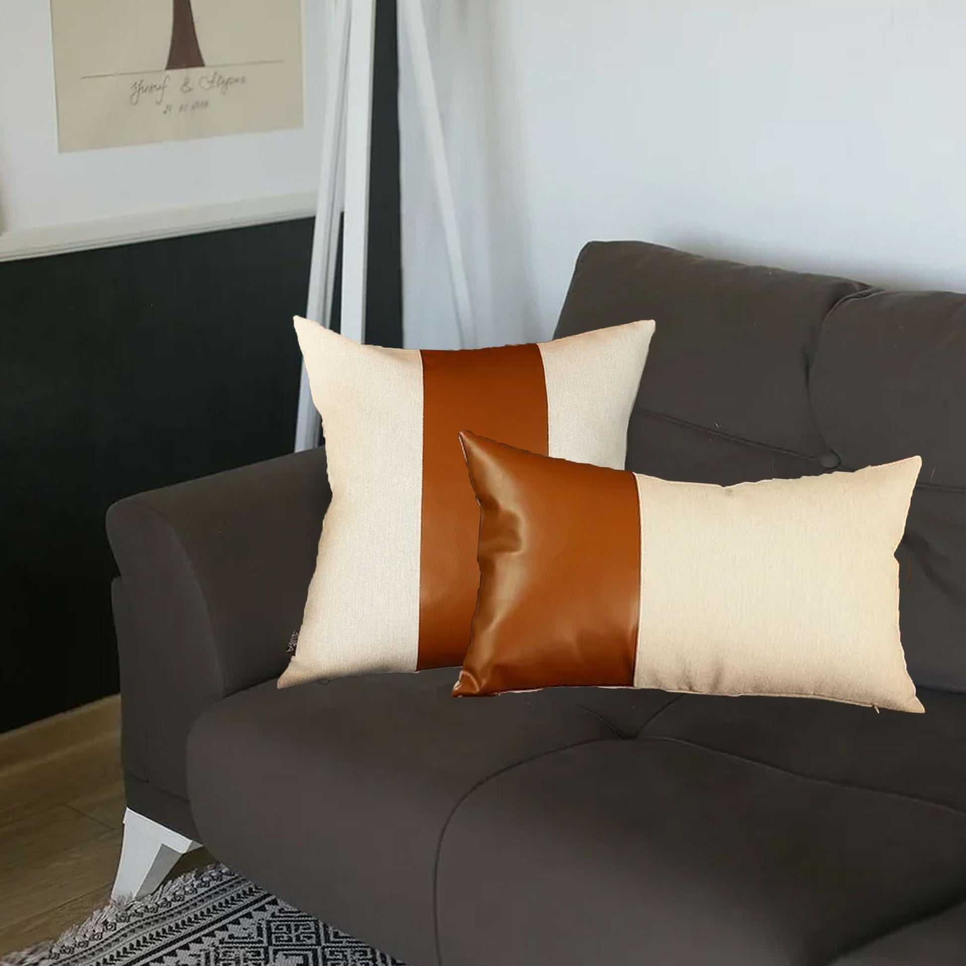 Set of 2 Brown and White Modern Throw Pillows-Accent Throw Pillows-DECOROLALA