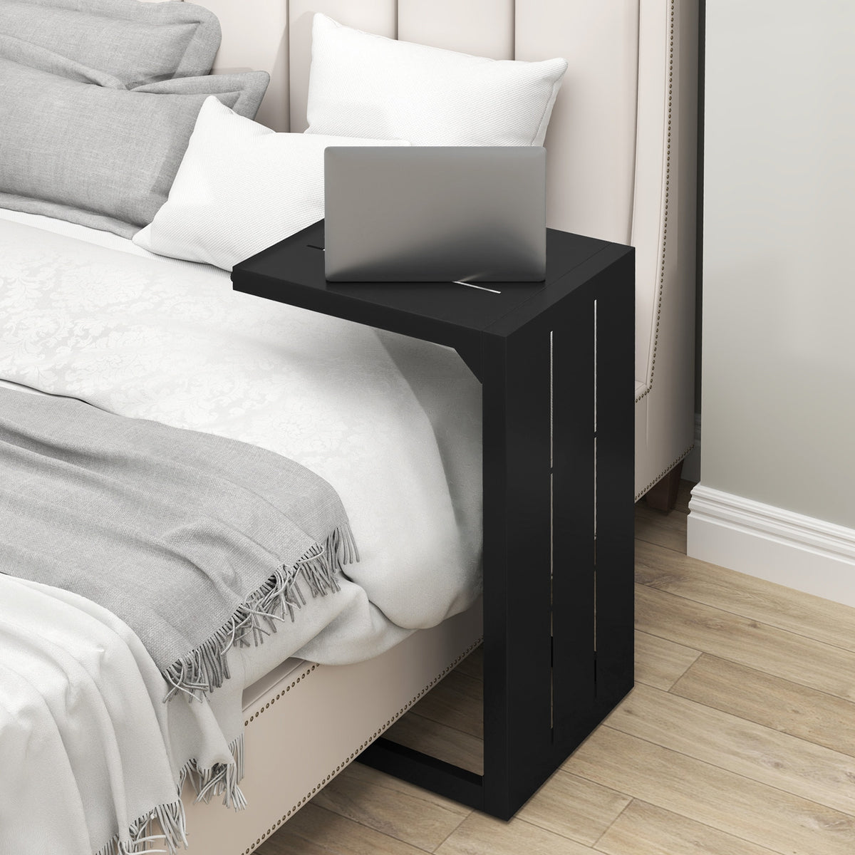 Set of 2 C-Shaped End Table with Adjustable Foot Pads for Indoors Outdoors-Black-End & Side Tables-DECOROLALA