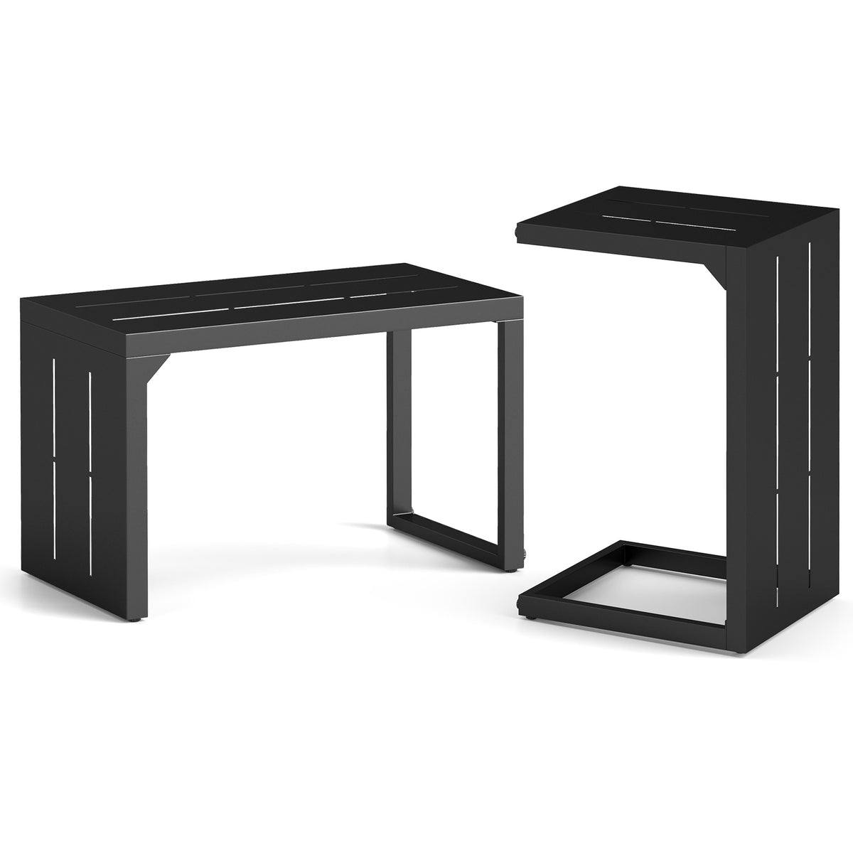 Set of 2 C-Shaped End Table with Adjustable Foot Pads for Indoors Outdoors-Black-End & Side Tables-DECOROLALA