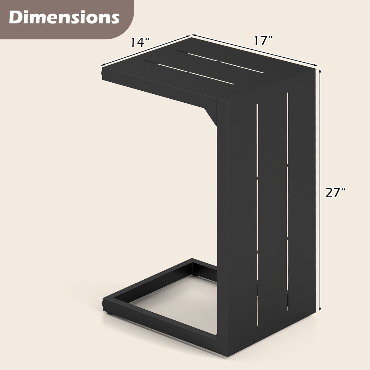 Set of 2 C-Shaped End Table with Adjustable Foot Pads for Indoors Outdoors-Black-End & Side Tables-DECOROLALA