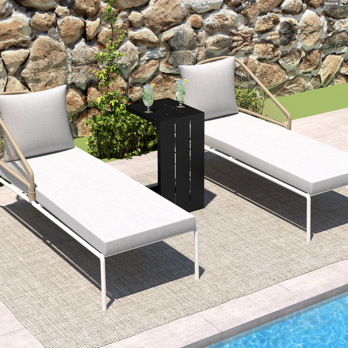 Set of 2 C-Shaped End Table with Adjustable Foot Pads for Indoors Outdoors-Black-End & Side Tables-DECOROLALA