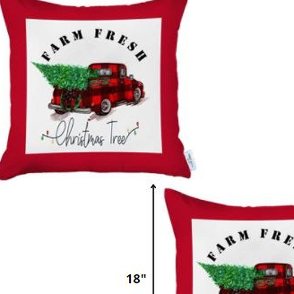 Set of 2 Christmas Buffalo Check Pick Up Truck Throw Pillows-Accent Throw Pillows-DECOROLALA