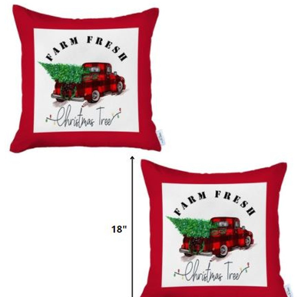 Set of 2 Christmas Buffalo Check Pick Up Truck Throw Pillows-Accent Throw Pillows-DECOROLALA