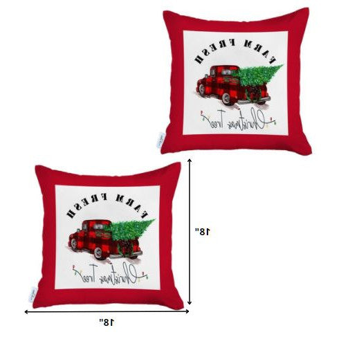 Set of 2 Christmas Buffalo Check Pick Up Truck Throw Pillows-Accent Throw Pillows-DECOROLALA