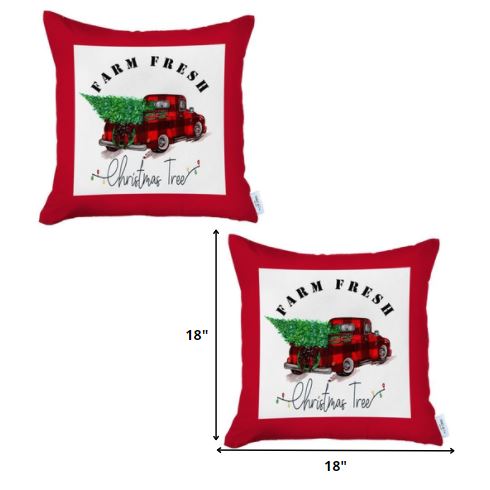 Set of 2 Christmas Buffalo Check Pick Up Truck Throw Pillows-Accent Throw Pillows-DECOROLALA