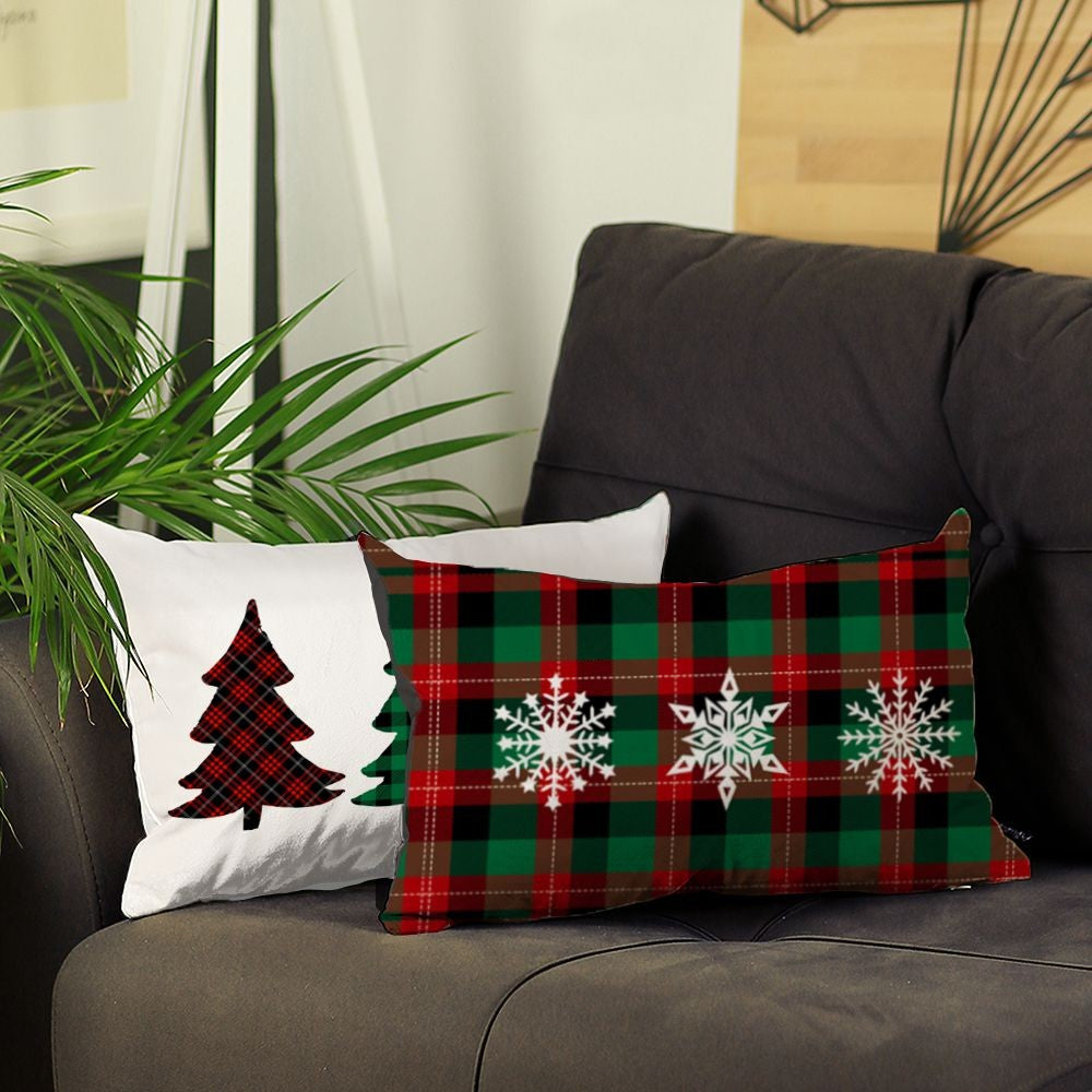 Set of 2 Christmas Plaid Lumbar Decorative Pillows-Accent Throw Pillows-DECOROLALA