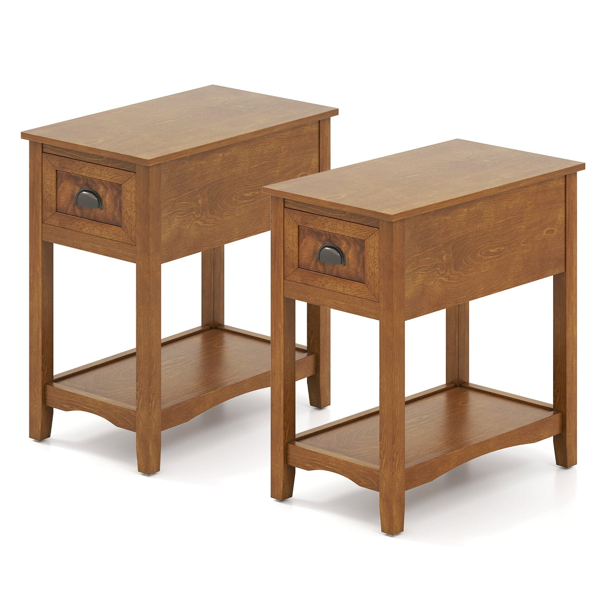 Set of 2 Contemporary Side End Table with Drawer-Natural-End & Side Tables-DECOROLALA