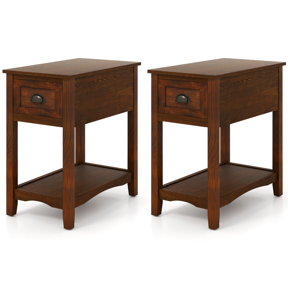 Set of 2 Contemporary Side End Table with Drawer-Walnut-End & Side Tables-DECOROLALA