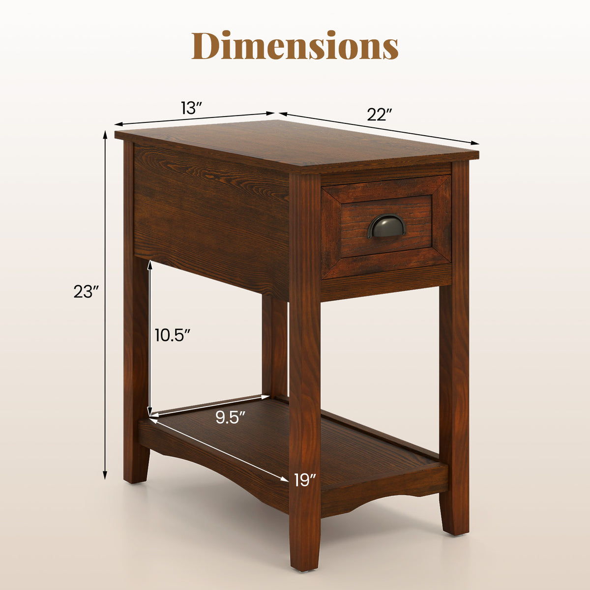 Set of 2 Contemporary Side End Table with Drawer-Walnut-End & Side Tables-DECOROLALA