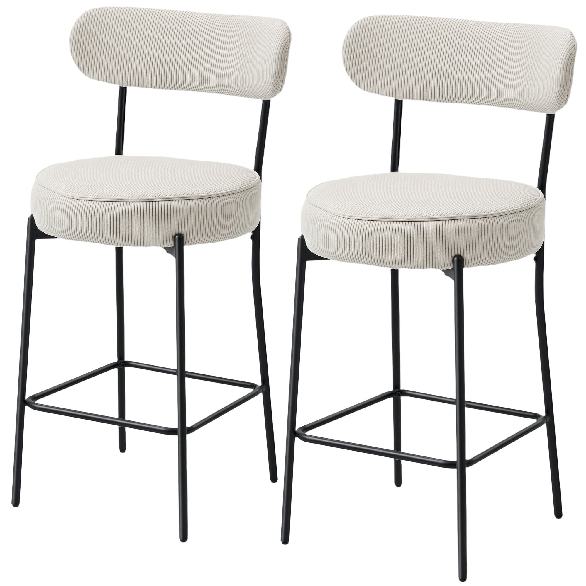 Set of 2 Corduroy Barstools - Cream White 26.8" Seat-Home Furnishings > Kitchen & Dining Furniture > Bar Stools-DECOROLALA