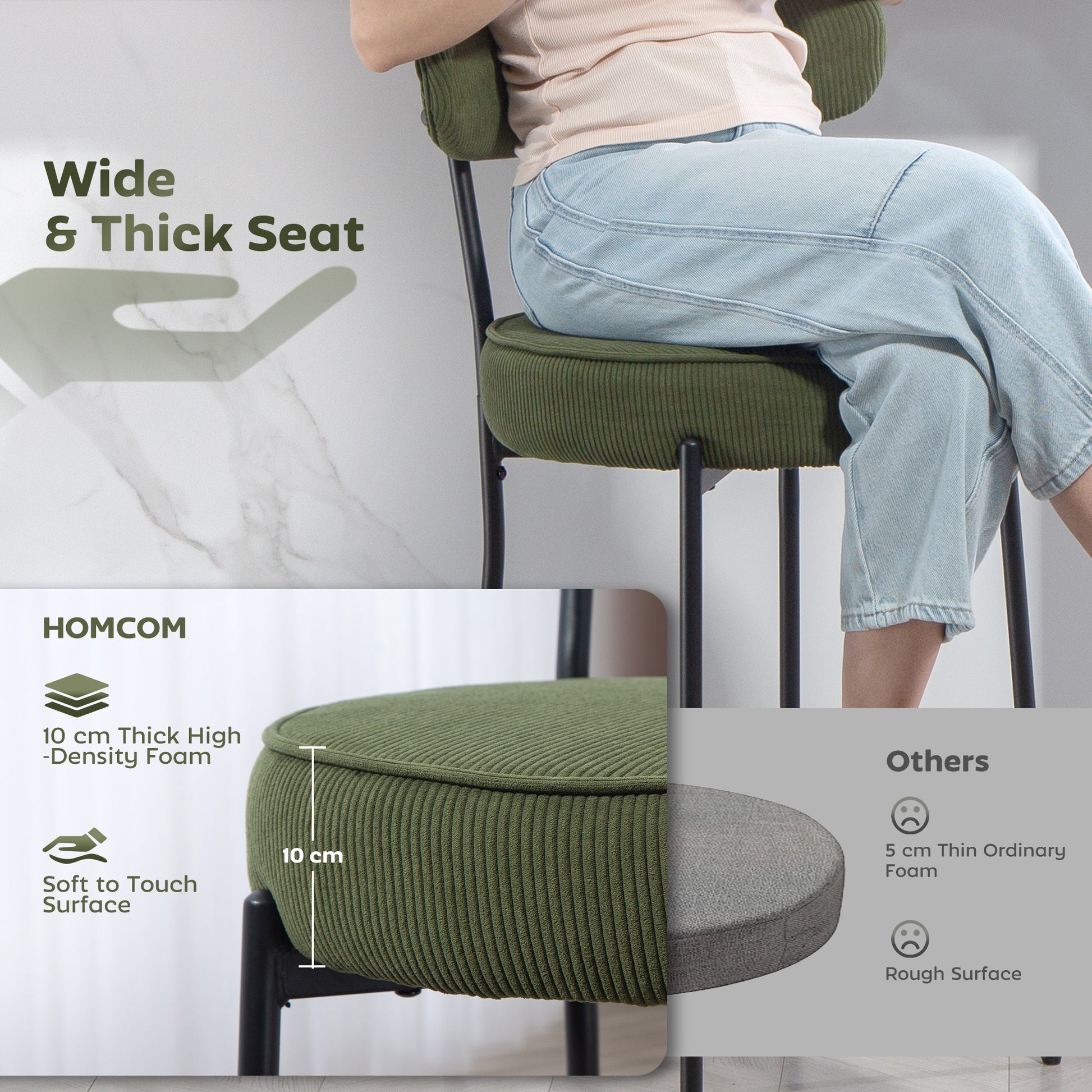 Set of 2 Corduroy Barstools - Green Upholstered 37"-DECOROLALA