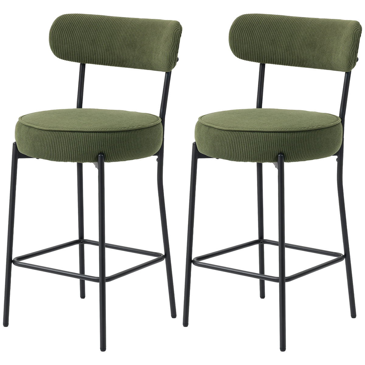 Set of 2 Corduroy Barstools - Green Upholstered 37"-Bar Stools-DECOROLALA