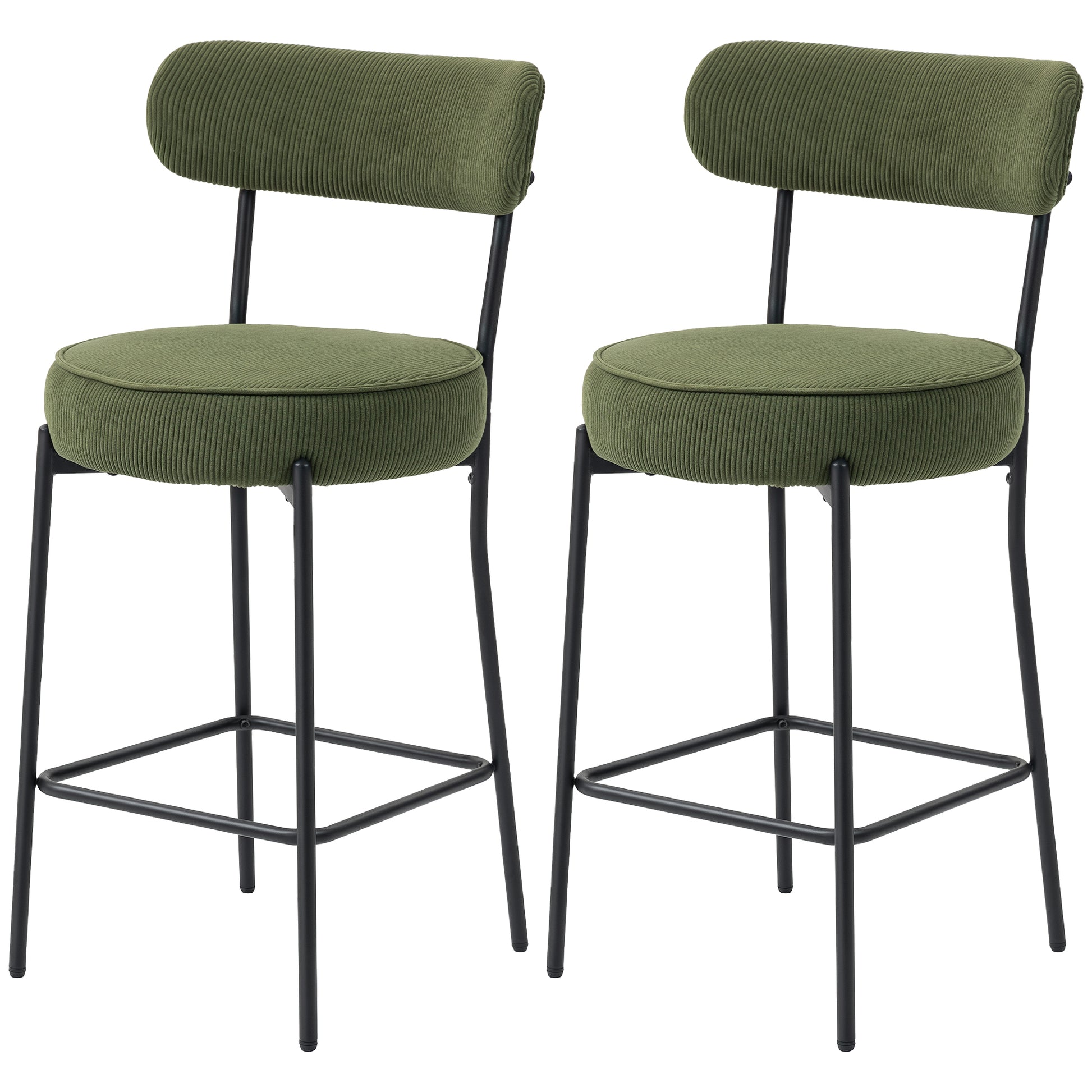 Set of 2 Corduroy Barstools - Green Upholstered 37"-DECOROLALA