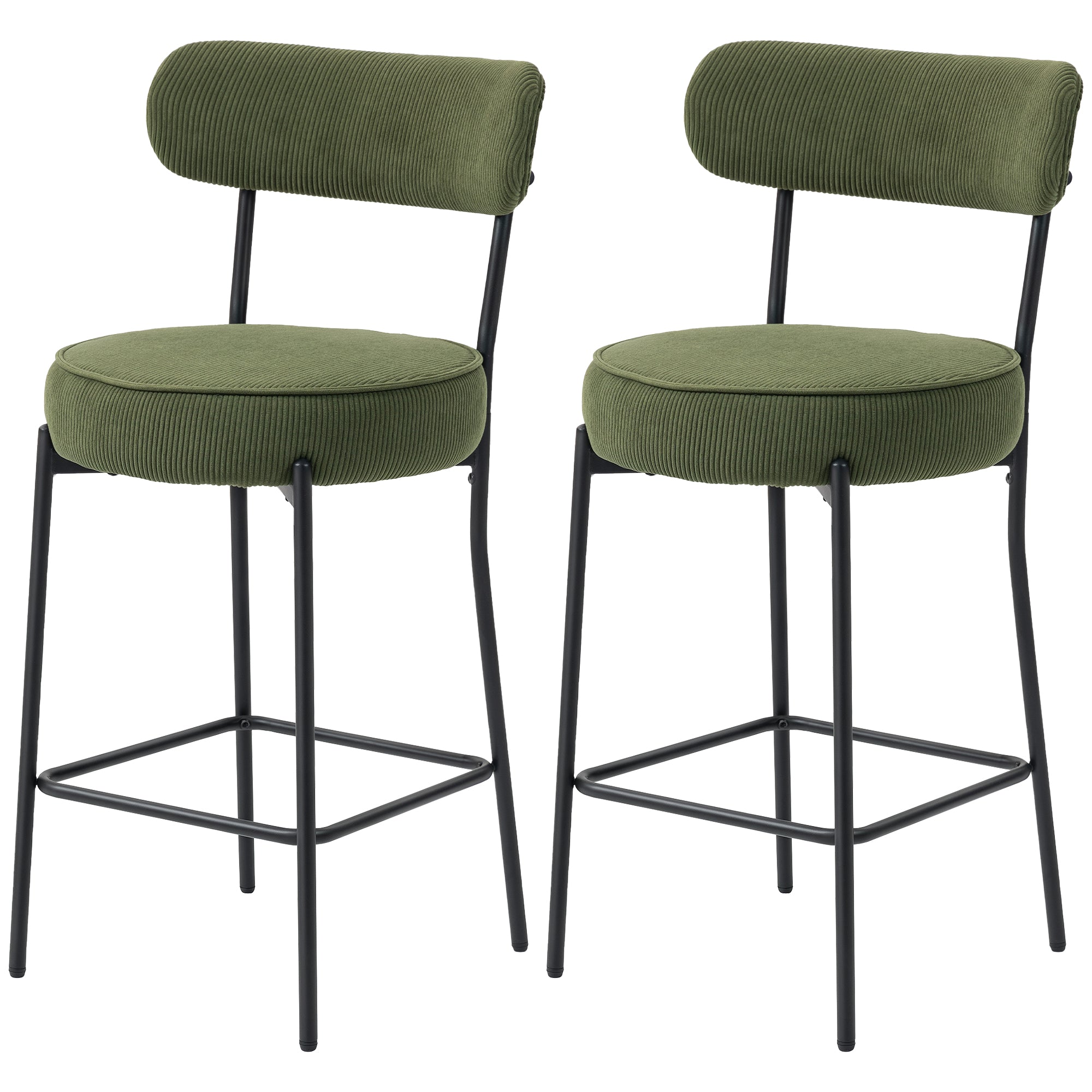 Set of 2 Corduroy Barstools - Green Upholstered 37"-DECOROLALA