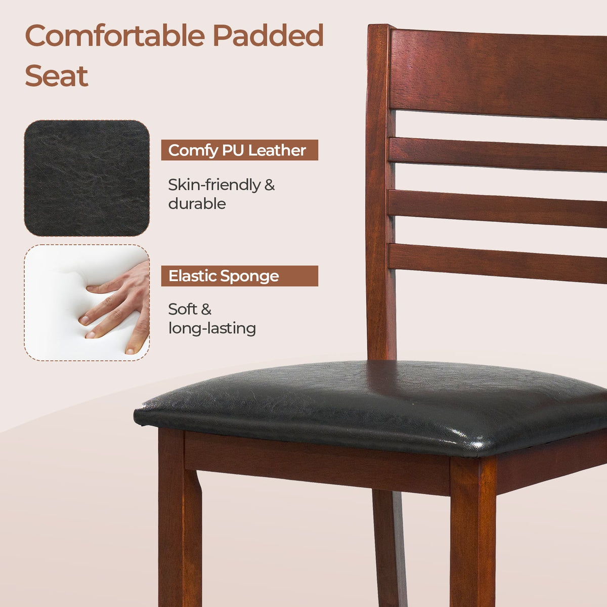 Set of 2 Counter Height Bar Chair Kitchen Island Stool with Backrest and Footrest-Walnut-Bar Stools-DECOROLALA