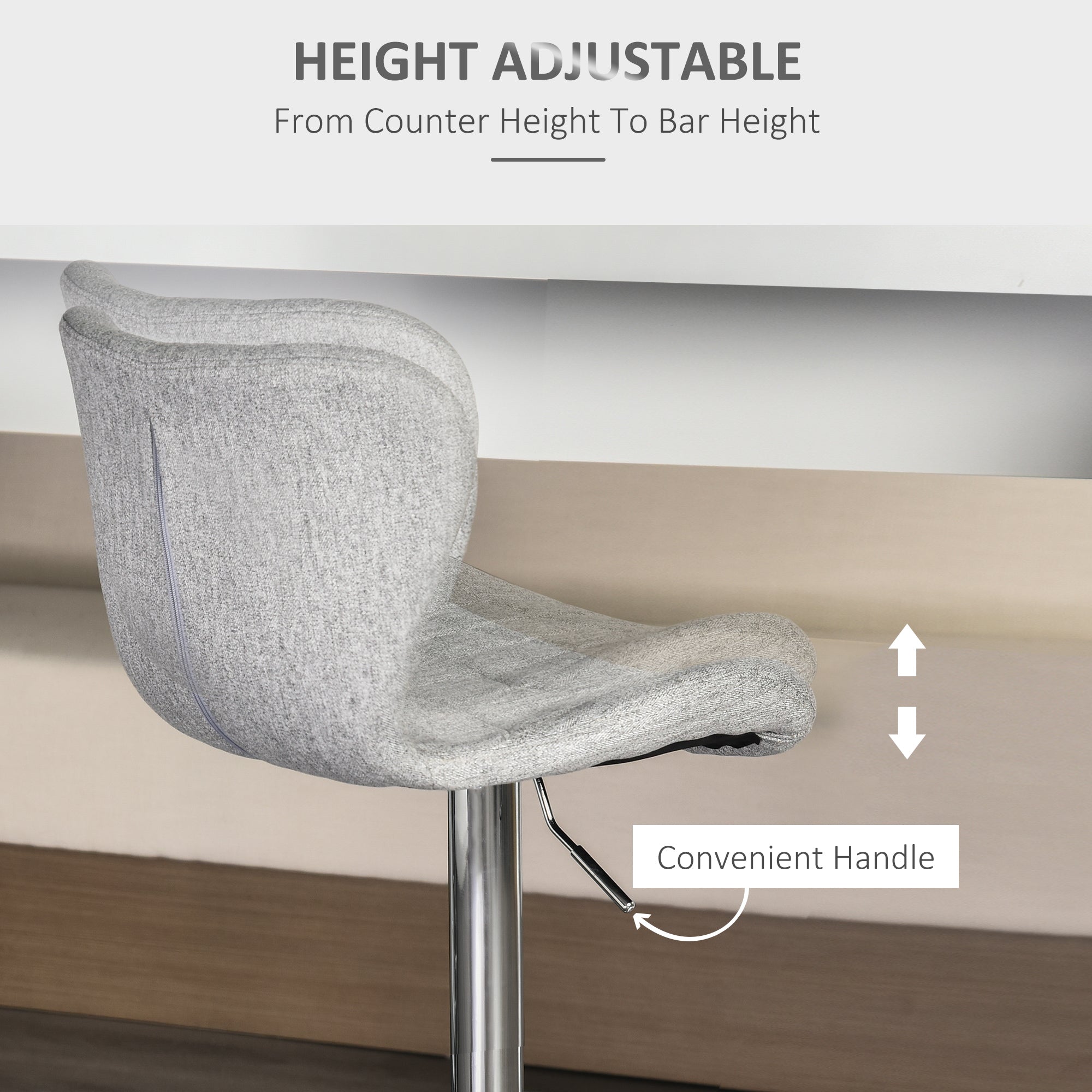 Set of 2 Counter Height Bar Stools Swivel Stool Height Adjustable Bar Chairs with Footrest for Kitchen Dining Home Pub, Grey-Home Furnishings > Kitchen & Dining Furniture > Bar Stools-DECOROLALA