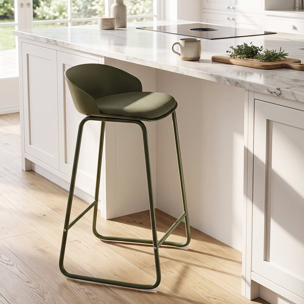 Set of 2 Counter Height Bar Stools with Curved Backrest and Metal Frame for Kitchen Dining-Green-Bar Stools-DECOROLALA