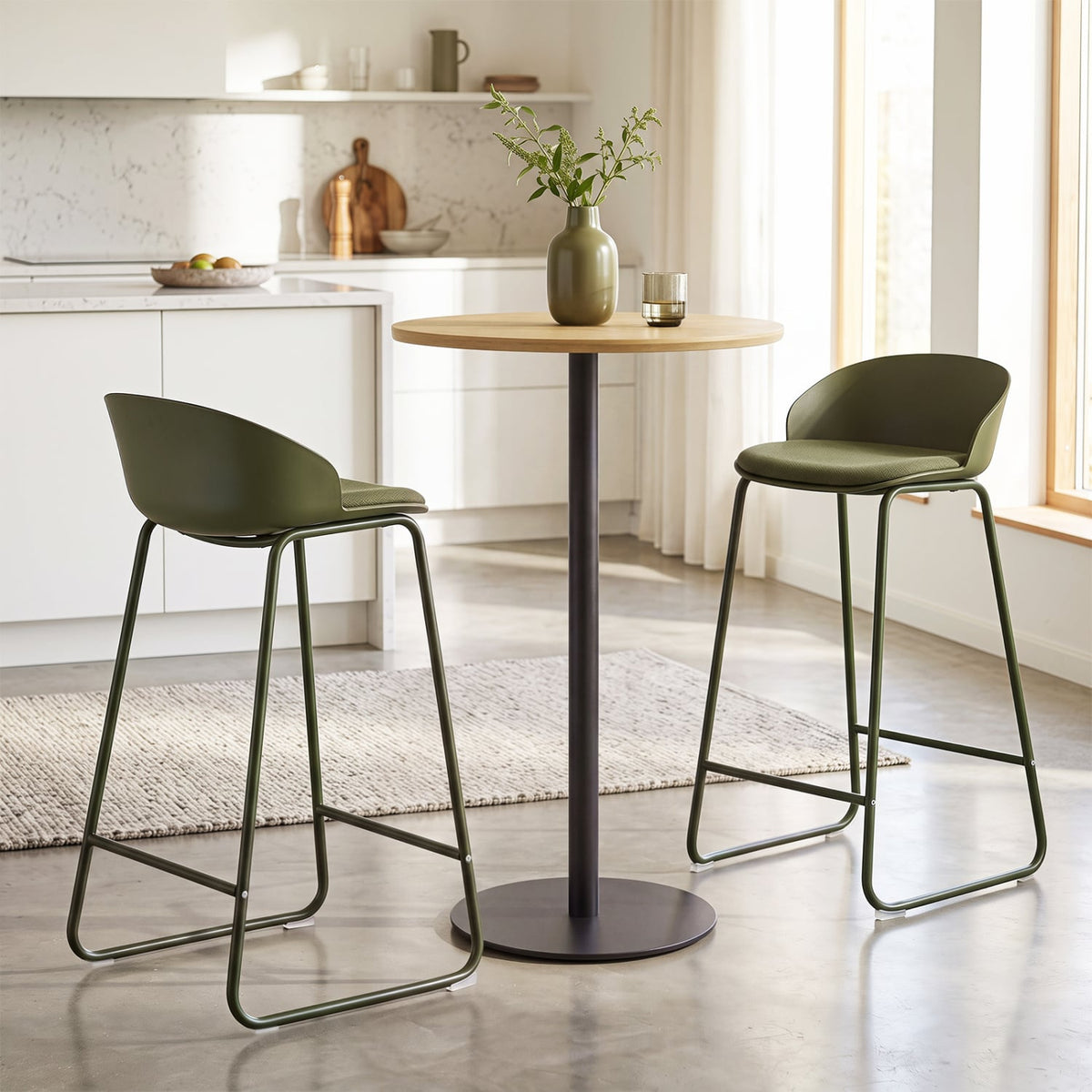 Set of 2 Counter Height Bar Stools with Curved Backrest and Metal Frame for Kitchen Dining-Green-Bar Stools-DECOROLALA