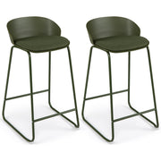 Set of 2 Counter Height Bar Stools with Curved Backrest and Metal Frame for Kitchen Dining-Green-Bar Stools-DECOROLALA
