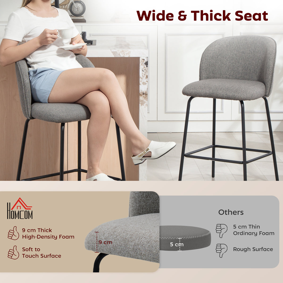 Set of 2 Counter Height Barstools - Dark Grey Linen-Home Furnishings > Kitchen & Dining Furniture > Bar Stools-DECOROLALA