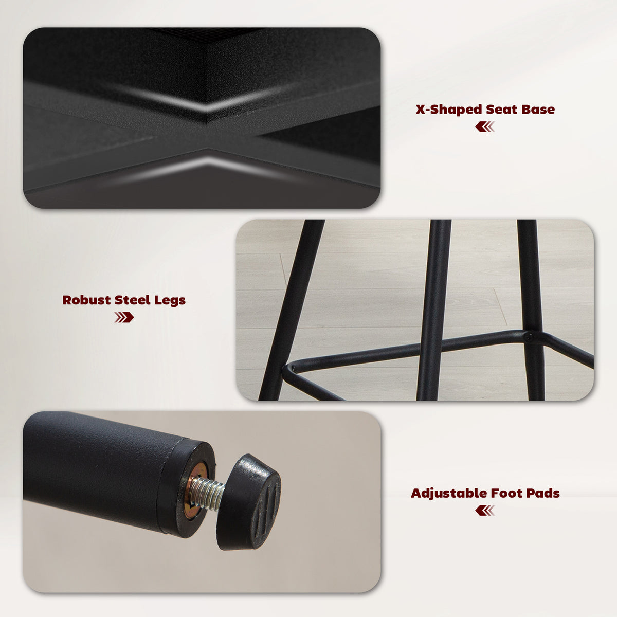 Set of 2 Counter Height Barstools - Dark Grey Linen-Home Furnishings > Kitchen & Dining Furniture > Bar Stools-DECOROLALA