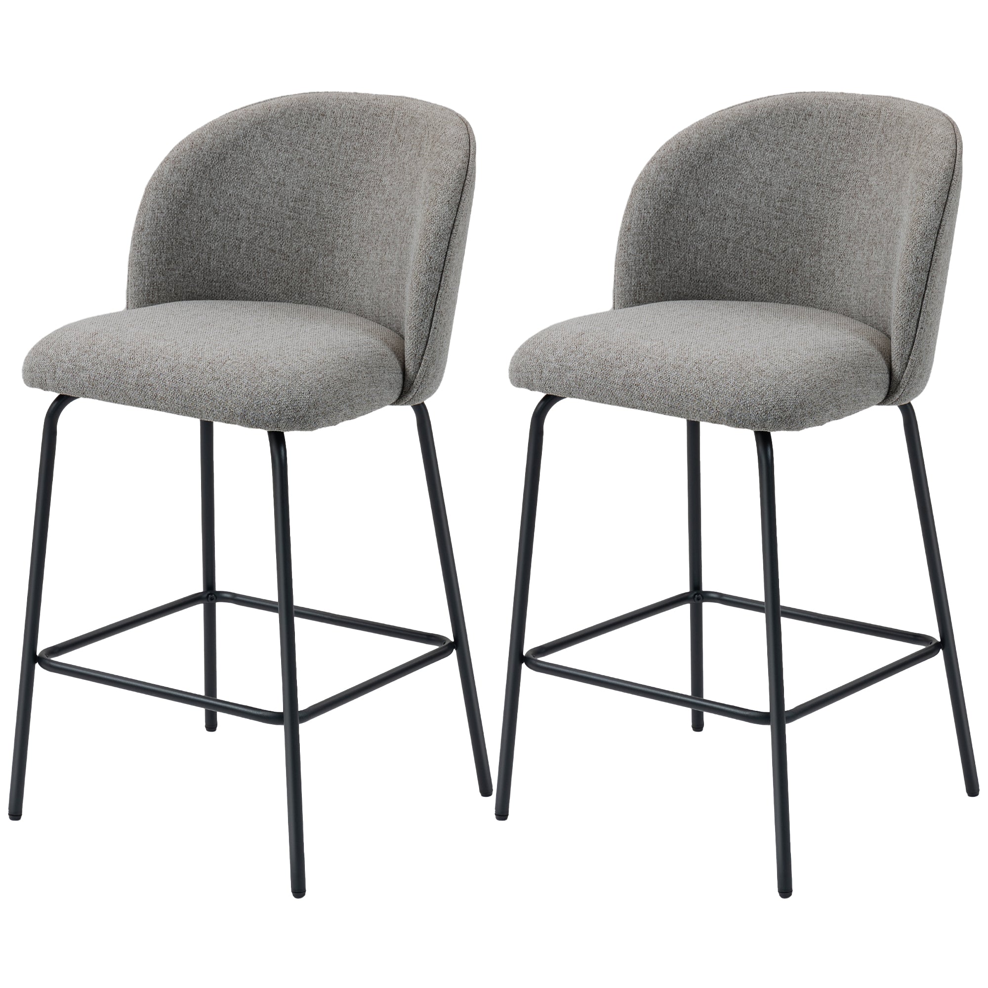 Set of 2 Counter Height Barstools - Dark Grey Linen-Home Furnishings > Kitchen & Dining Furniture > Bar Stools-DECOROLALA